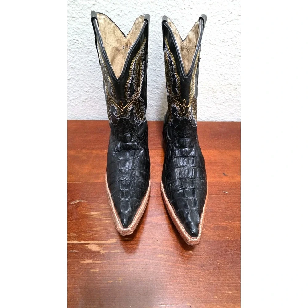 Veretta Kids 21/ US1 Black Crocodile Leather Western Cowboy Boots Embroidered Po